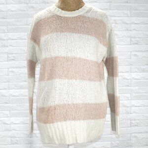 AMERICAN EAGLE Sweater Wool Blend Knit Striped Cream Blush Fuzzy Oversized Small
